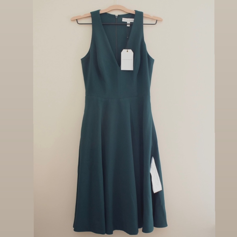 NWT Dress the Population Catalina Fit and Flare Green Pine Dress S